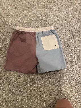 Rylee + Cru Two-Tone Kids Swim Trunks in Mauve, Light Blue and Cream